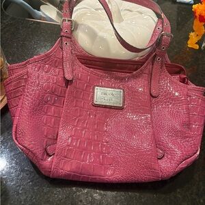 Nicole Lee Fuchsia Croc-Embossed Shoulder Bag